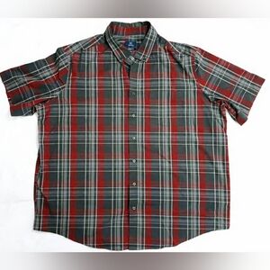 George Red Plaid Short Sleeve Casual Shirt Button Down Men's 3XL Cotton Blend
